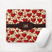 Bright Red Hearts Patroon met Bourgogne naamplaat Muismat (Met muis)
