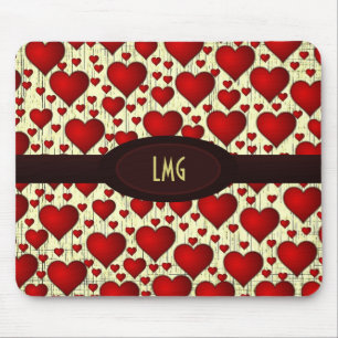 Bright Red Hearts Patroon met Bourgogne naamplaat Muismat