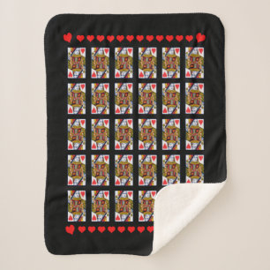 Bright Red Hearts Queen speelkaarten Sherpa Deken