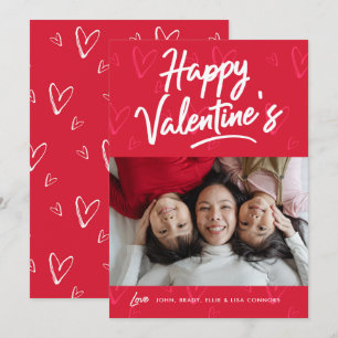 Bright Red Hearts Valentine Day-fotokaart