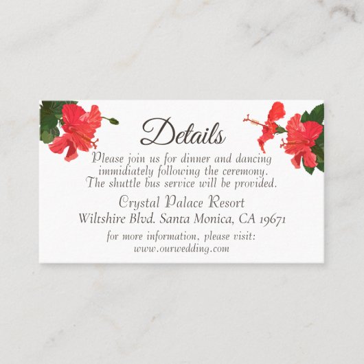 Bright Red Hibiscus Weddenschap Enclosure card Plaatskaartje (Voorkant)