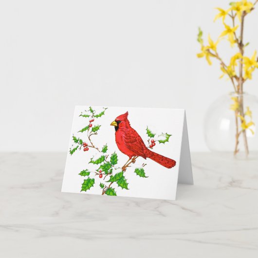 Bright Red Holiday Cardinal Kaart (Gele Bloem)