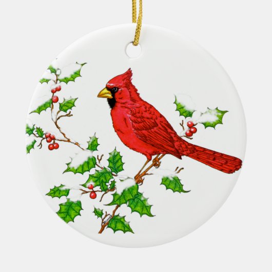 Bright Red Holiday Cardinal Keramisch Ornament (Voorkant)
