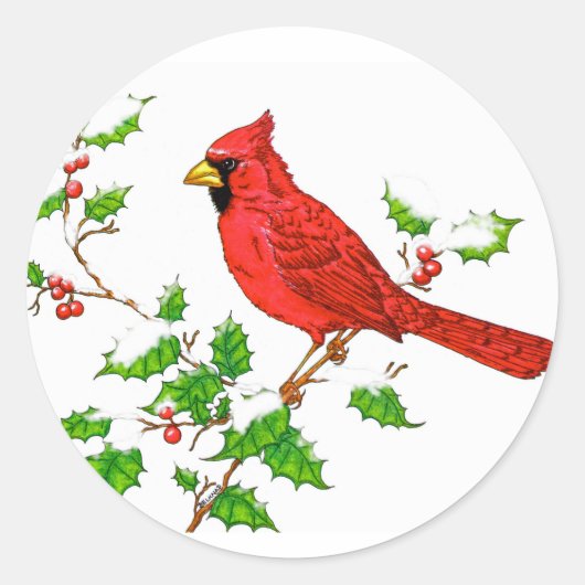 Bright Red Holiday Cardinal Ronde Sticker (Voorkant)