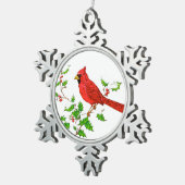 Bright Red Holiday Cardinal Tin Sneeuwvlok Ornament (Rechts)
