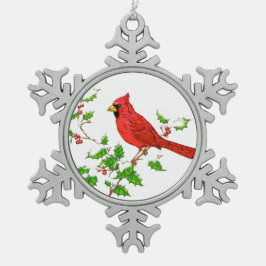 Bright Red Holiday Cardinal Tin Sneeuwvlok Ornament