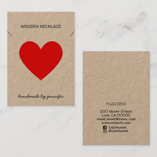 Bright Red I hou van Heart Handmade Ketting Holder Visitekaartje (Voorkant / Achterkant)