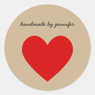 Bright Red I Love Heart Handmade By Name Custom Ronde Sticker