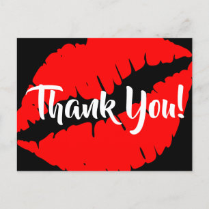 Bright Red Lipstick Big Kiss Black Hartelijk dank Briefkaart