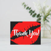 Bright Red Lipstick Big Kiss Black Hartelijk dank Briefkaart (Staand voorkant)