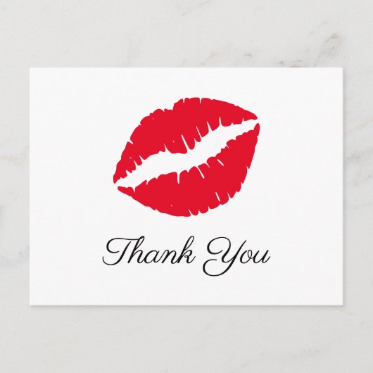 Bright Red Lipstick Kiss Elegant Bedankt Briefkaart (Voorkant)