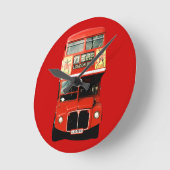 Bright Red London Bus Clock Ronde Klok (Hoek)