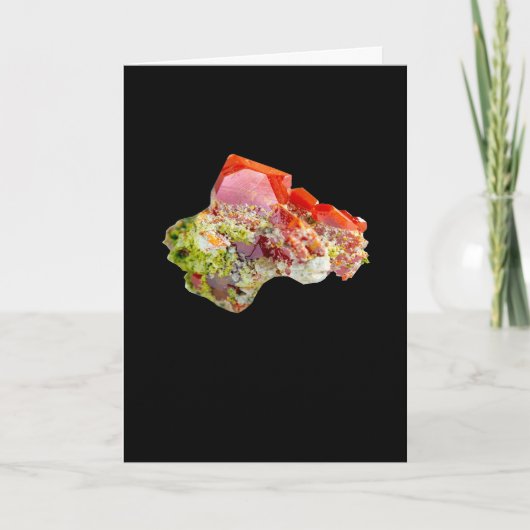 Bright Red Lustrous Wulfenite Crystal Tekst toevoe Kaart (Voorkant)