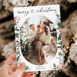 Bright Red Merry Christmas 1 foto Feestdagenkaart