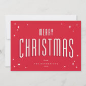 Bright Red Merry Christmas Retro Sterren Platte fo Feestdagenkaart (Voorkant)