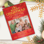 Bright Red Merry Happy Nieuwjaarsfoto Feestdagenkaart