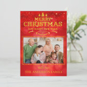Bright Red Merry Happy Nieuwjaarsfoto Feestdagenkaart (Staand voorkant)