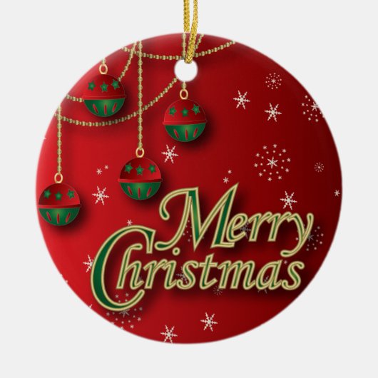 Bright Red Merry kerst Keramisch Ornament (Voorkant)