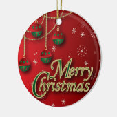 Bright Red Merry kerst Keramisch Ornament (Links)