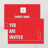Bright Red Minimal Church Uitnodigen (Voorkant / Achterkant)