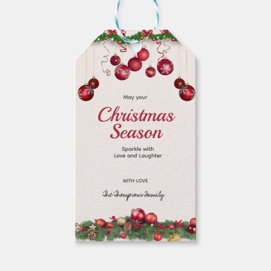 Bright Red Ornaments Modern Christmas Cadeaulabel (Voorkant)
