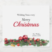 Bright Red Ornaments Modern Christmas Sparkling Wijnetiket (Enkel label)