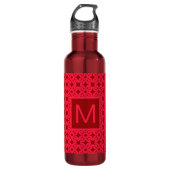 Bright Red Ornate Pattern Monogrammed Waterfles (Voorkant)