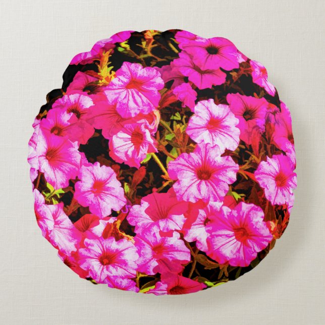 Bright Red Petunias Rond Kussen (Voorkant)