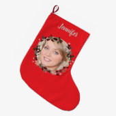 Bright red photo wreath and named  grote kerstsok (Voorkant (Hangend))