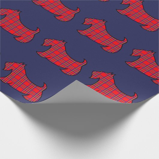 Bright Red Plaid Schotse Terrier Wrapping Papier (Hoek)