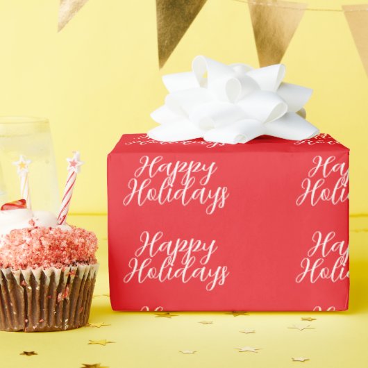 Bright Red Plain Elegant Happy Holidays Handwrite Cadeaupapier (Verjaardagsfeest)