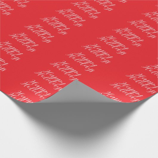 Bright Red Plain Elegant Happy Holidays Handwrite Cadeaupapier (Hoek)