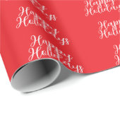 Bright Red Plain Elegant Happy Holidays Handwrite Cadeaupapier (Rol Hoek)