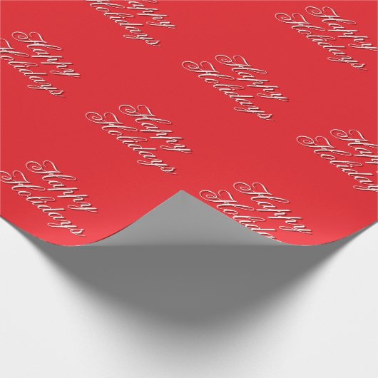 Bright Red Plain Elegant Happy Holidays Message Cadeaupapier (Hoek)