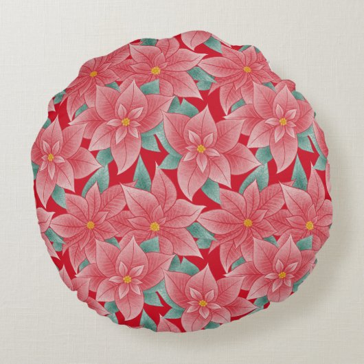 Bright Red Poinsettia gepersonaliseerd monogram Rond Kussen (Achterkant)