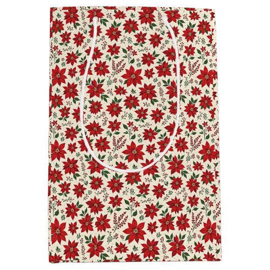 Bright Red Poinsettias Medium Cadeauzakje (Voorkant)