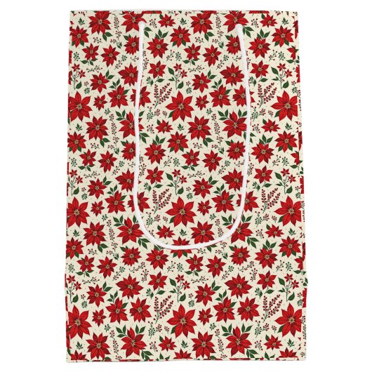 Bright Red Poinsettias Medium Cadeauzakje (Achterkant)