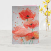 Bright Red Poppies Aquarel Verjaardag Kaart (Gele Bloem)