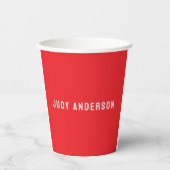 Bright Red Professional Plain Modern Elegant Name Papieren Bekers (Voorkant)