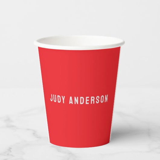 Bright Red Professional Plain Modern Elegant Name Papieren Bekers (Voorkant)