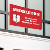 Bright Red Promotional Business Banner with Logo (Buitenkant Gebouw)