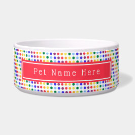 Bright Red Rainbow Polka Dots gepersonaliseerd Voerbakje