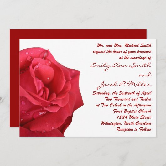Bright Red Rose bruiloft uitnodigingen (Voorkant / Achterkant)