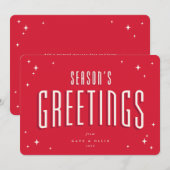 Bright Red Season's Greetings Retro Stars Flat Feestdagenkaart (Voorkant / Achterkant)