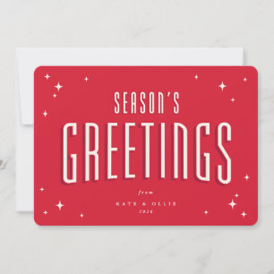 Bright Red Season's Greetings Retro Stars Flat Feestdagenkaart