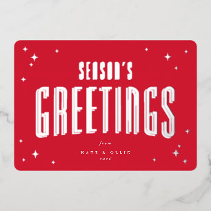 Bright Red Season's Greetings Retro Stars Flat Folie Feestdagenkaart