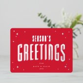 Bright Red Season's Greetings Retro Stars Flat Folie Feestdagenkaart (Staand Voorkant)