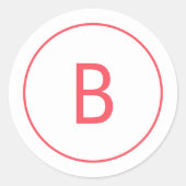 Bright Red Simple Monogram Christmas Envelope Ronde Sticker (Voorkant)