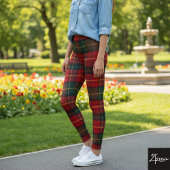 Bright Red Square Tartan Christmas Plaid Leggings