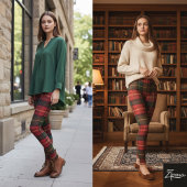 Bright Red Square Tartan Christmas Plaid Leggings